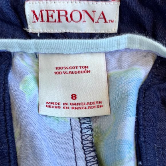 Merona 100% Cotton Floral Print Blue Green Preppy Chino Shorts Size 8 - Picture 5 of 5
